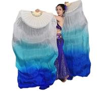 DSFIHJO Real Silk Fan For Women Belly Dancing Performance Fans Gradient Color Dancer Practice Long 1 Pair(Color 7,180x90cm)