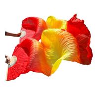 DSFIHJO Real Silk Fans 1 Pair Belly Dance Classic Size Ribs Performance Props(Color 4,M 150x90cm)