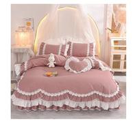 DSFIHJO Ruffle Bedding Set Princess Style Cotton Bedding Set Romantic Double Layer Ruffles Quilt Cover Bed Skirt Linen Pillow Shams for Bedroom(1,1.8M Bed Skirt 4pcs)