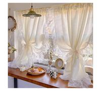 DSFIHJO Ruffle Curtains French Cream Style Ruffled Lace Tulle Curtains Light Yellow Romantic Short Sheer Curtain For Living Room Bedroom Glass Door(SPECIAL ROD POCKET_W150CM X H200CM)
