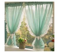 DSFIHJO Ruffle Curtains Green Purple Sheer Curtains for Living Room Bedroom Sweet Lace Short Curtain for Kitchen Bathroom Closet Window Decor(1PC Bluish Green,ROD POCKET_W150 X H190CM-1PC)
