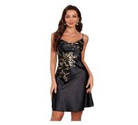 DSFIHJO satin nightdress Women's Cherry Print Nightdress Casual Sexy Ladies Silk Pajamas Slip Dress For All Seasons(Black,L)