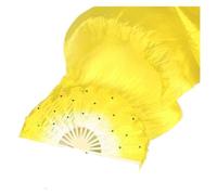 DSFIHJO Silk Belly Dance Fan 1.5M Hand Made Colorful Silk Fans Dancing Bamboo Long Simulation Veils Women Belly Dance Costume Tools Stage Props(Yellow Left hand)