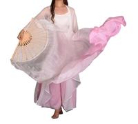 DSFIHJO Silk Belly Dance Fan Belly Dance Silk Veil 100% Fan Pairs(1L+1R) Light Weight Flowy Bellydance Costume Accessory For Music Studio Church Praise(White,180cmX90cm-Hot)