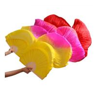 DSFIHJO Silk Belly Dance Fan Handmade Women Silk Belly Dance Fan Real Veils 1 Pair(Yellow,L-180cm-1pair(2pcs))