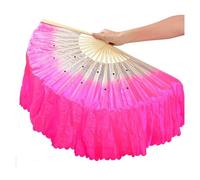 DSFIHJO Silk Belly Dance Fan Kids Girl Dancer Hand Fan Veil Imitation Silk Bamboo Fans Pair Folk Dance Gradient Color Pink Red Green(Orange)