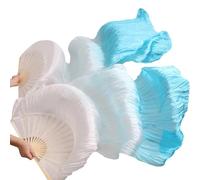 DSFIHJO Silk Belly Dance Fan Real/Imitation Silk 1pair Belly Dance Veil Fans Bamboo Handmade Dyed Performance Dancing Natural(Orange,280x90cm Real Silk)