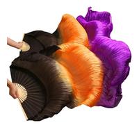 DSFIHJO Silk Belly Dance Fan Real Silk Belly Dance Fans 1 Pair/Pc Handmade Dyed Long Fan Chinese Veil 24 Colors(As picture-25,S-120x90cmReal Silk)