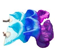 DSFIHJO Silk Belly Dance Fan Real Silk Belly Dance Fans 1 Pair/Pc Handmade Dyed Long Fan Chinese Veil 24 Colors(7,S-120x90cmReal Silk)