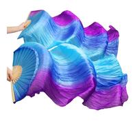 DSFIHJO Silk Belly Dance Fan Real Silk Belly Dance Fans 1 Pair/Pc Handmade Dyed Long Fan Chinese Veil 24 Colors(17,S-120x90cmReal Silk)