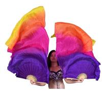 DSFIHJO Women Belly Dance Fan Veil Hand Made Gradient Silk Pairs 180x90cm Stage Show Props(Color 13,150cmX90cm)