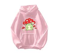DSFVUS Graphic Crewneck Sweatshirt Womens Cute Frog Sweatshirt Kawaii Mushroom Hoodie Halloween Sweatshirts for Women, Pink, Medium