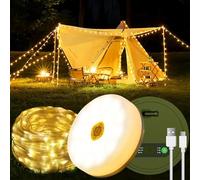 DSGKUU Camping String Lights 10M, 4 in 1 Portable Rechargeable Outdoor String Lights with 8 Lighting Modes, Waterproof USB Camping Lamp for Power Outages,Garden, Camping, Festivals