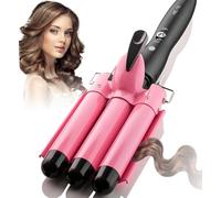 DSGKUU Hair Curler, 3 Barrels Hair Waver Curling Iron Big Wave Wand for Long Hair, Electric Crimpers Tongs with Two Speed Temp Control, 25MM, Pink