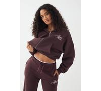 Dsgn Studio Contrast Script Boxy Crop Zip Through Hoodie In Chocolate chocolate