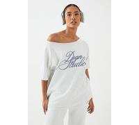 Dsgn Studio Script Embroidered Off The Shoulder T-Shirt In Ash Grey ash grey XL