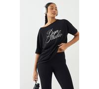 Dsgn Studio Script Off The Shoulder Oversized T-Shirt In Black black