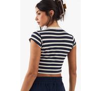 Dsgn Studio Stripe Button Detail Short Sleeve Top In Navy navy