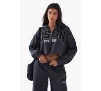 DSGN Studio Towelling Applique Zip Through Boxy Crop Hoodie DSGN Studio Charcoal L