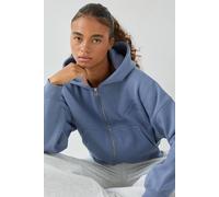 DSGN Studio Women's Contrast Script Boxy Crop Zip Through Hoodie in Blue | Size: Large