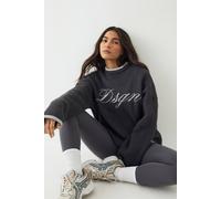 DSGN Studio Women's Script Contrast Oversized Knitted Jumper in Ash Grey | Size: Large