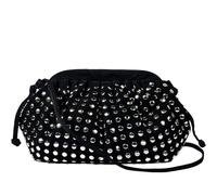 DSGUTWO Cloud Dumpling Pouch Clutch Purse Shoulder Handbag Straw Crossbody for Women, Black