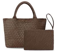 DSGUTWO Large Woven Purse for Women, Neoprene Top-handle Shoulder Bag, Braided Handbags and Purses, Travel Hobo Tote Bags, Coffee, One Size