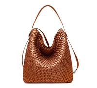 DSGUTWO Large Woven Tote Bag Vegan Leather Shoulder Bag for Women Fashion Travel Shopper Bag Top Handle Handbag and Purse, Brown, 11.8 x 3.9 x 13.8 inches