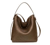 DSGUTWO Large Woven Tote Bag Vegan Leather Shoulder Bag for Women Fashion Travel Shopper Bag Top Handle Handbag and Purse, Bronze