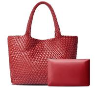 DSGUTWO Oversized Woven Tote Bag for Women, Large Travel Braided Handbags with Small Purses, Stylish Top Handle Shoulder Bags, Red, XL