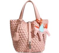 DSGUTWO Woven Handbags for Women Top Handle Satchel Handbag Basket Bucket Bag Small Woven Tote Bag Hobo Purses, Pink, 6.69 x 5.51 x 6.69 inches