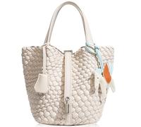 DSGUTWO Woven Handbags for Women Top Handle Satchel Handbag Basket Bucket Bag Small Woven Tote Bag Hobo Purses, Cream White, 6.69 x 5.51 x 6.69 inches