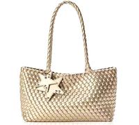 DSGUTWO Woven Purse for Women, Fashion Handbags and Purses, Beach Shoulder Bags, Travel Braided Top Handle Tote Bag (Golden)