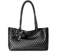 DSGUTWO Woven Purse for Women, Fashion Handbags and Purses, Beach Shoulder Bags, Travel Braided Top Handle Tote Bag (Pearl Black)