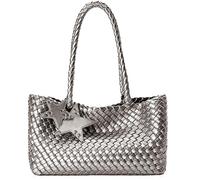 DSGUTWO Woven Purse for Women, Fashion Handbags and Purses, Beach Shoulder Bags, Travel Braided Top Handle Tote Bag (Gun Silver)