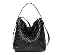 DSGUTWO Woven Tote Bag for Women Vegan Leather Shoulder Bags Top Handle Handbag, and Purses, Black