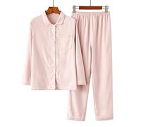 DSHENG Winter long sleeve women pyjamas set,Cotton Brushed female pajamas set Thin Ladies Pyjamas Comfortable Sleepwear set top and Pyjama Bottoms 2 Pieces Set Soft pjs set Loungewear pink,L