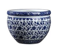 DSHUB Ceramic Plant Pot Indoor Blue And White Porcelain Flower Ceramic Planter Large Vintage Oriental Planter Hand Printed Plant Pot Decorative Outdoor Flower Pot