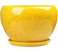 DSHUB Chinese Style Yellow Glaze Ceramic Pot Indoor Yellow Flower Pot Simple Flower Pot Large Succulent Plant Pot With Tray Outdoor Balcony Breathable Planter