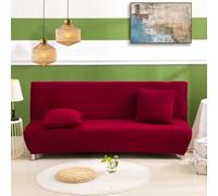 DSHUB Red Elastic Sofa Cover Armless Polyester Couch Protector with 2 Pillowcases Washable Stretch Sofa Slipcover for Easy Fit (Medium Size)