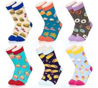 Dsia Zamur Crew Socks for Boys and Girls, 6 Pack + Gift Box, Funny Colorful Gifts for 2-12 Years Old Kids, Burger Cake Icecream Taco Popcorn Donut 6 Pack, 7-10 Jahre