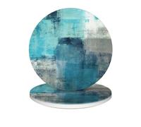 Dsiflylife Coasters Set of 2 Turquoise and Grey Absorbent Ceramic Coasters for Drinks Round Stone Non-Slip Coffee Table Housewarming Gifts for Table Protection Home Decor, Teal