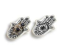 DSIOHFEI 2pcs Jewelry Trinket Ring Dish, Ceramic Trinket Tray Key Bowl, Small Hamsa Evil Eye Boho Decorative Plate for Earrings Rings Necklaces Keys, Ring Holder for Women Friends Sisters Mother