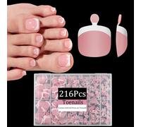 Dsixnails Pink Toe Nail Tips 216pcs Short Press on Toenails for Women Soft Toe Nail Press Ons Square French Tip Toe Press on nails Soak Off Acryl