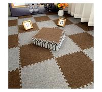 DSJBGSS Playmat Puzzle Carpet Squares, Interlocking Carpet Tiles, Linen Fabric Top, Foam Floor Tiles, Puzzle Play Mats for Floor, 12 x 12 Inch (Dark Grey+Dark Coffee