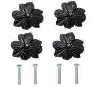 Dsjnf Flower Cabinet Knob Zinc Alloy Black Drawer Knob Flower Dressing Table Handle Retro Decorative Furniture Replacement Parts with Installation Screws 4pcs
