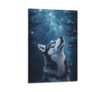 DSJXJZ Animal Fantasy Style Husky Gazing At Starry Sky Decorative Painting Canvas Wall Posters And Modern Family Bedroom Decor 20x30inch(50x75cm)