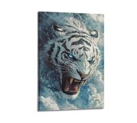 DSJXJZ Animal Oil Painting Style White Tiger Decorative Painting Canvas Wall Posters And Modern Family Bedroom Decor 12x18inch(30x45cm)