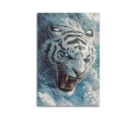 DSJXJZ Animal Oil Painting Style White Tiger Decorative Painting Canvas Wall Posters And Modern Family Bedroom Decor 16x24inch(40x60cm)