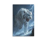 DSJXJZ Animal White Tiger In Lightning Decorative Painting Canvas Wall Posters And Modern Family Bedroom Decor 08x12inch(20x30cm)